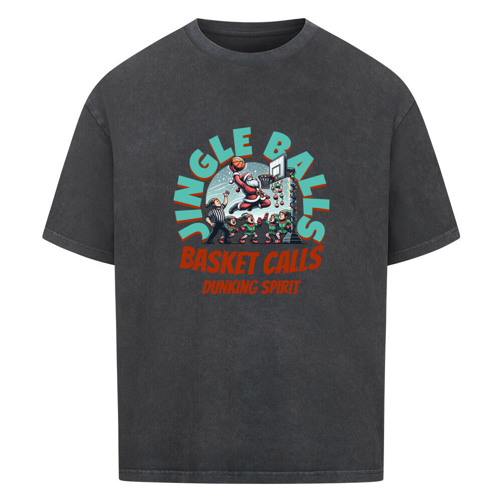 Basketball Weihnachten Oversized T-Shirt Washed Schwarz Jingle Balls Basket Calls 100% Baumwolle