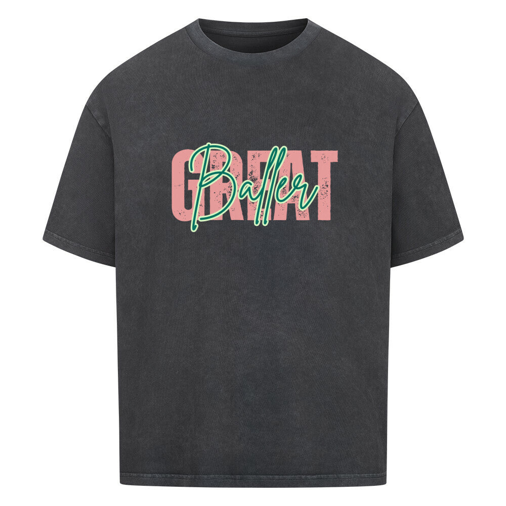 Oversized Basketball T-Shirt Washed Schwarz Great Baller 100% Baumwolle