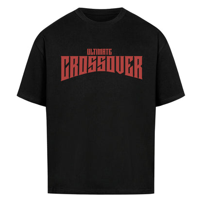 Schwarzes Oversized Basketball T-Shirt mit dem roten Print „ULTIMATE CROSSOVER“ in einer dominanten, gebogenen Schriftart. Aus 100% Baumwolle.