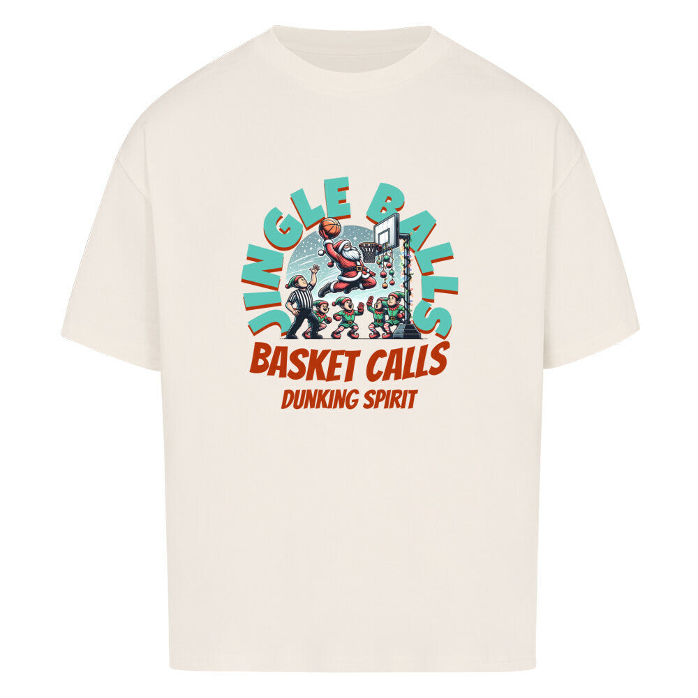Basketball Weihnachten Oversized T-Shirt Natural Raw Jingle Balls Basket Calls 100% Baumwolle