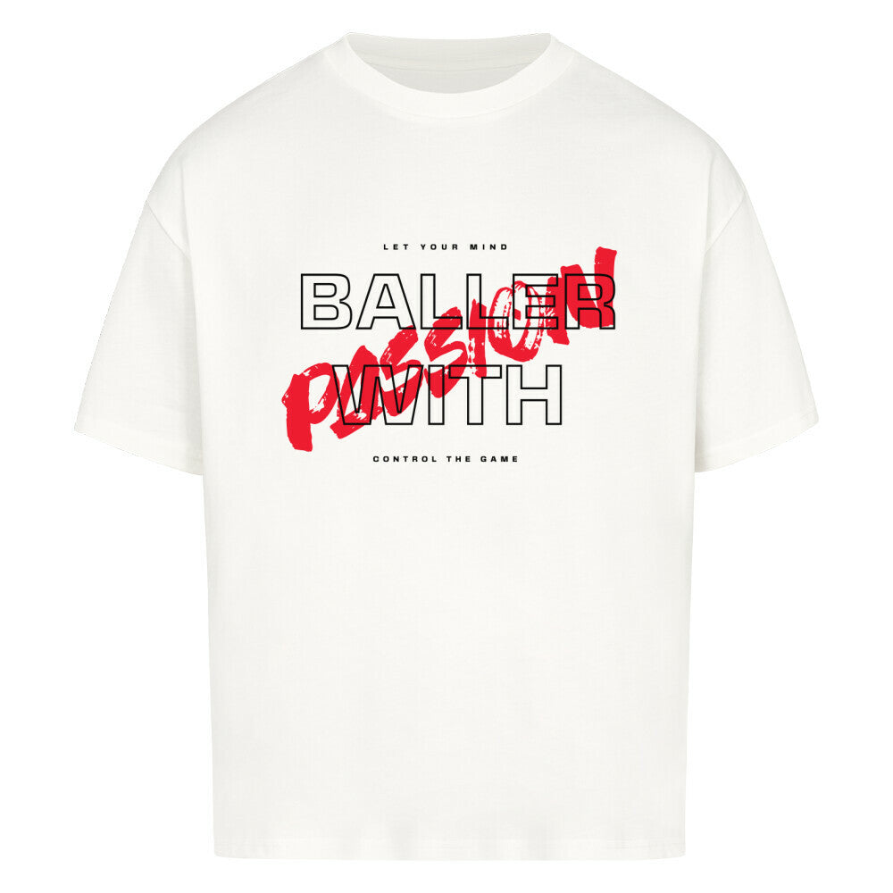 Oversized Basketball T-Shirt Weiß Baller with Passion 100% Baumwolle statement
