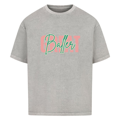 Oversized Basketball T-Shirt Washed Grau Great Baller 100% Baumwolle