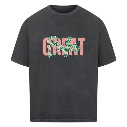 Oversized Basketball T-Shirt Washed Schwarz Great Baller 100% Baumwolle
