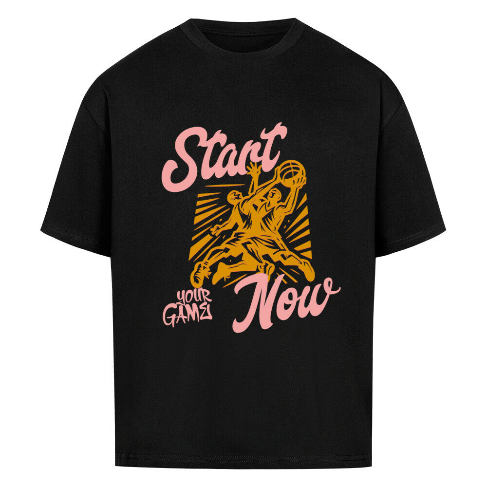 Oversized Basketball T-Shirt Schwarz Start Your Game Now 100% Premium Baumwolle 240 GSM