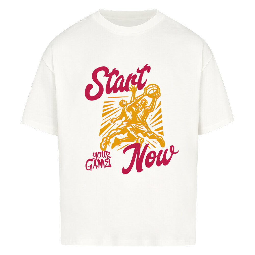 Oversized Basketball T-Shirt Start Your Game Now Weiß 100% Premium Baumwolle 240 GSM