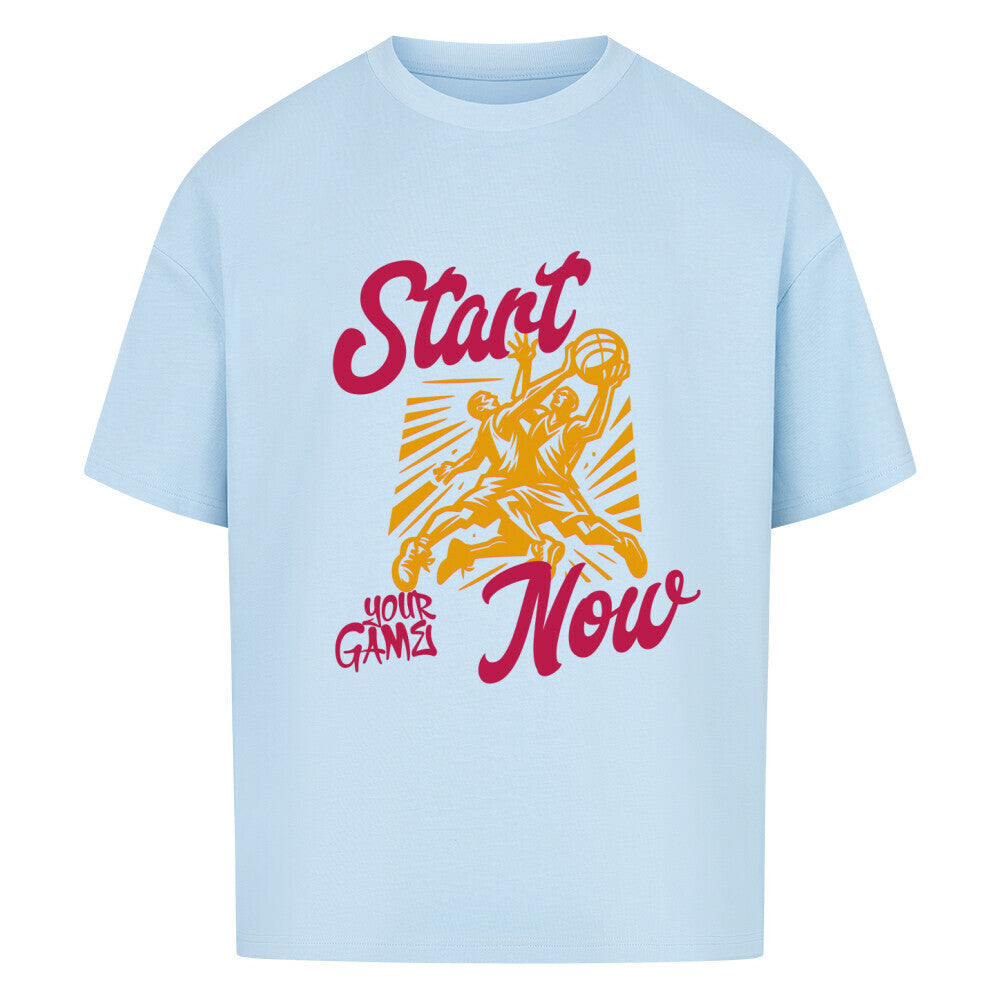 Oversized Basketball T-Shirt Start Your Game Now Babyblau 100% Premium Baumwolle 240 GSM