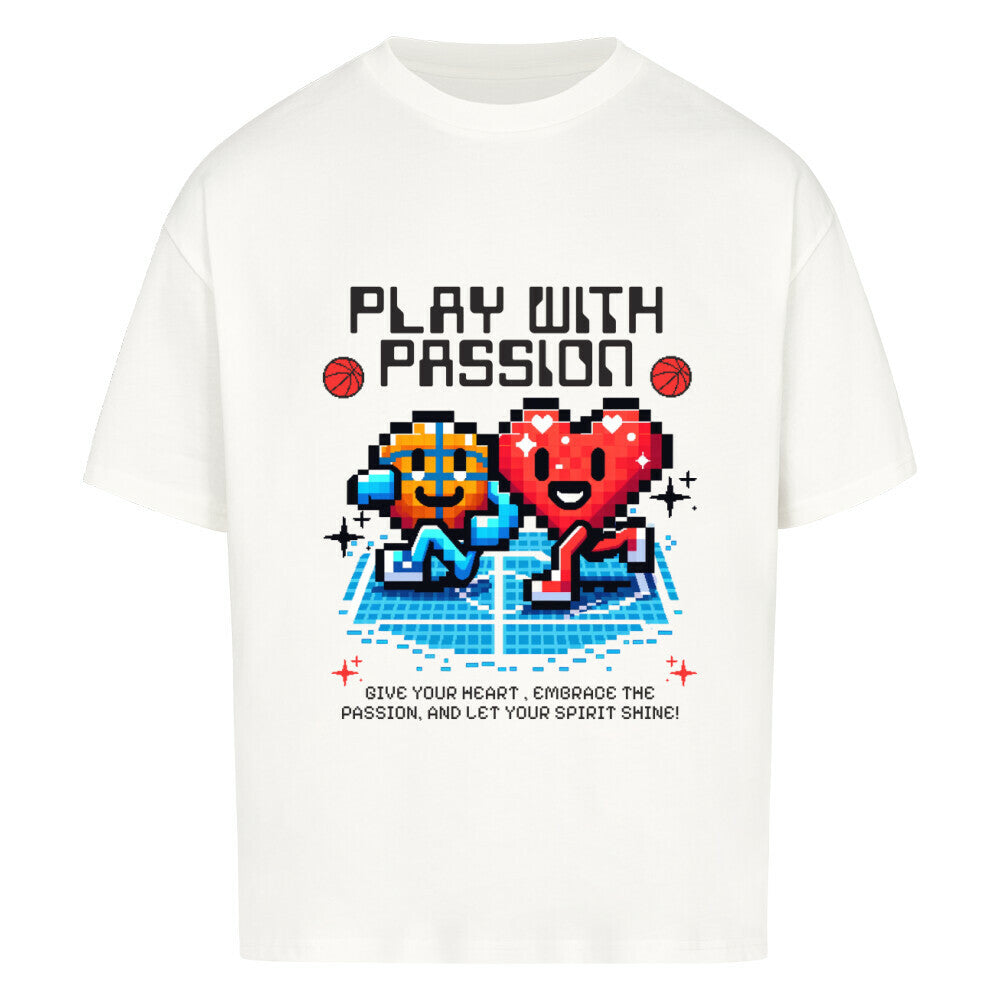 Oversized Basketball T-Shirt Play With Passion Weiß 100% Baumwolle