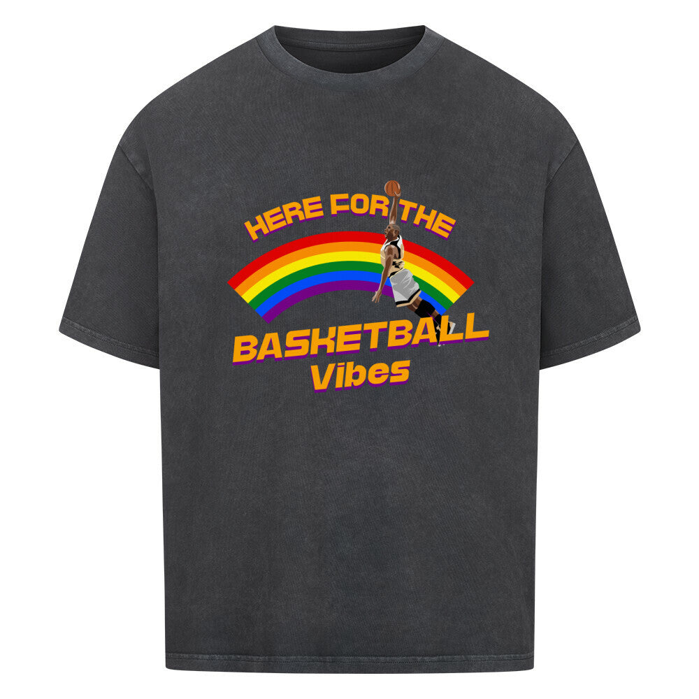 Oversized Basketball T-Shirt Here for the Vibes Washed Schwarz 100% Baumwolle