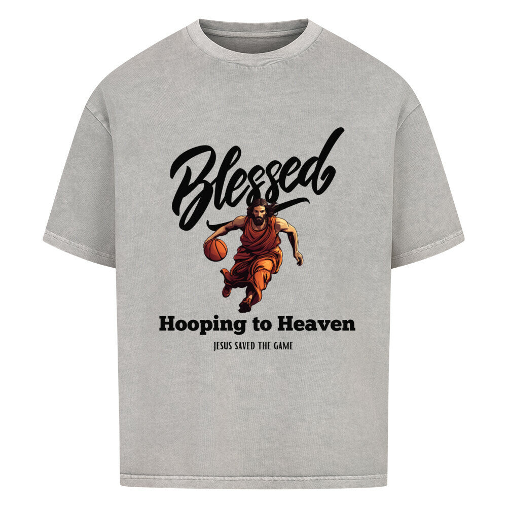 Blessed Oversized Basketball T-Shirt Washed Grey 100% Premium Baumwolle