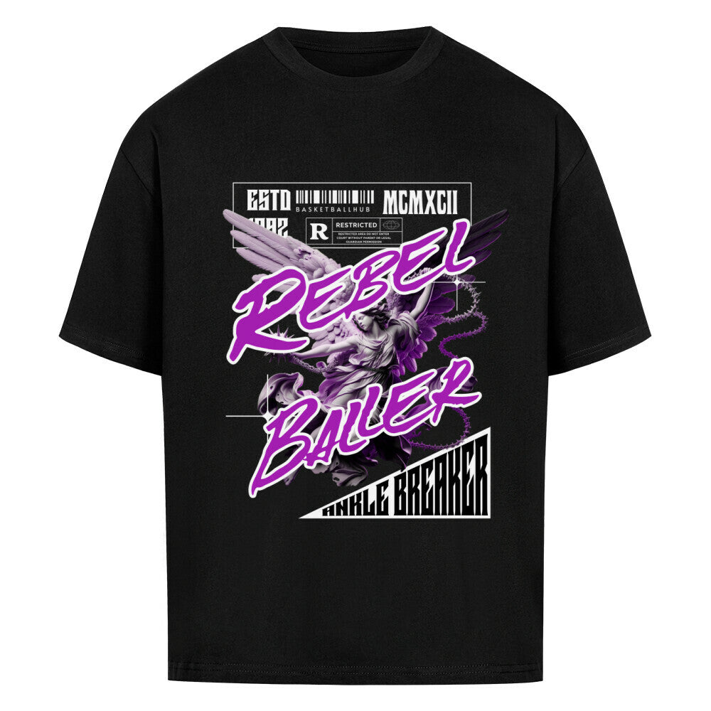 Oversized Basketball T-Shirt Rebel Baller schwarz 100% Baumwolle