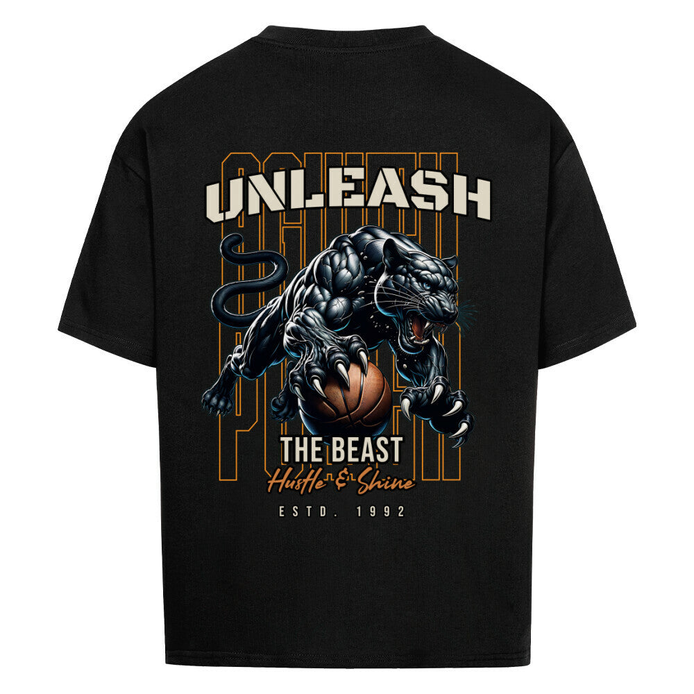 Oversized Basketball T-Shirt Unleash the Beast schwarz Premium Baumwolle