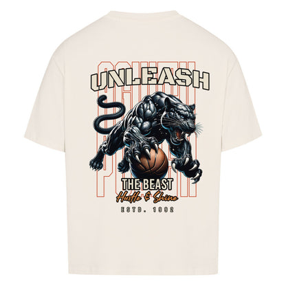 Oversized Basketball T-Shirt Unleash the Beast weiß Premium Baumwolle