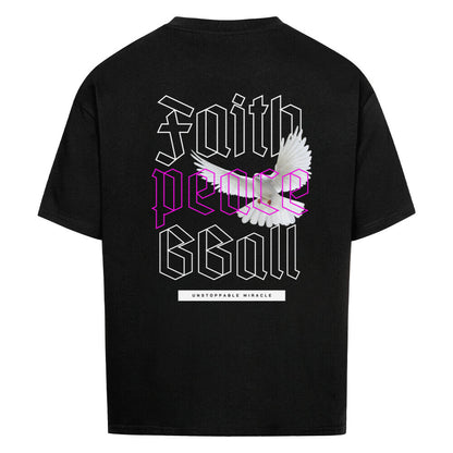 Faith Peace BBall Oversized T-Shirt Schwarz 100% Premium Baumwolle
