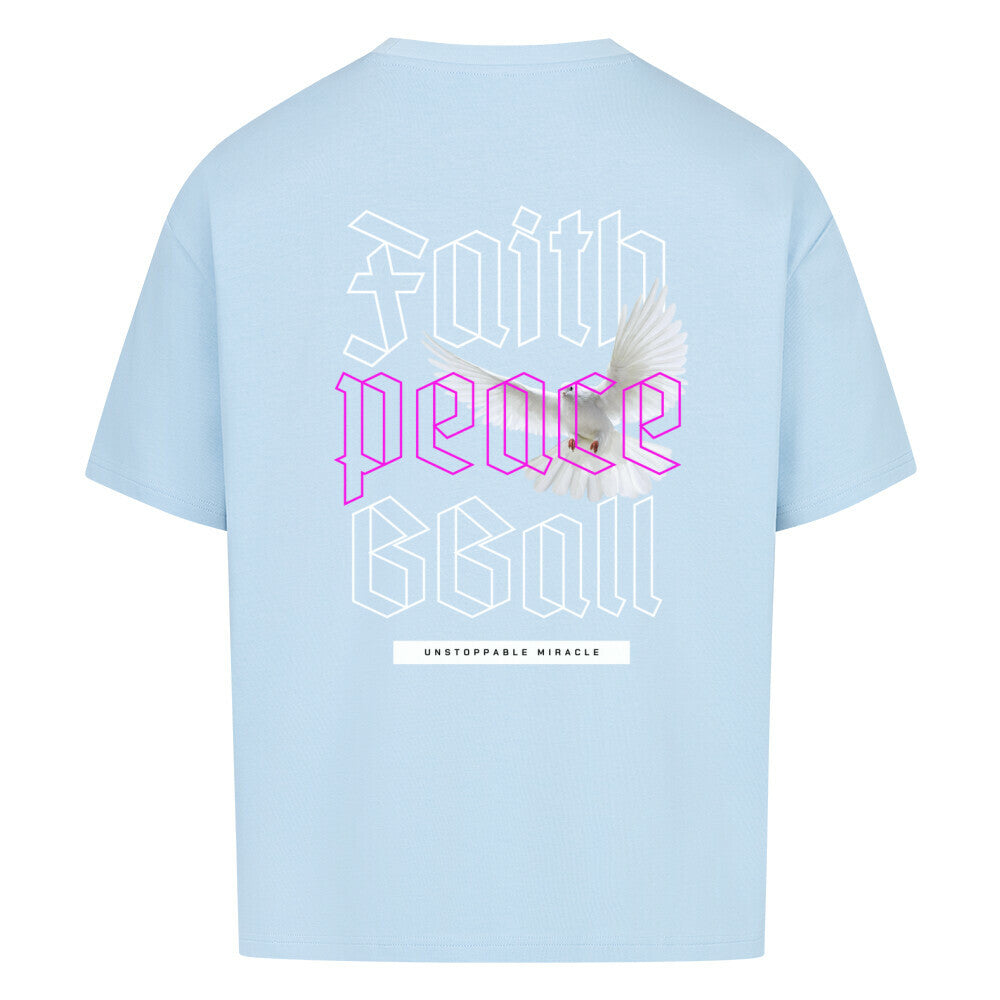 Faith Peace BBall Oversized T-Shirt Hell Blau 100% Premium Baumwolle