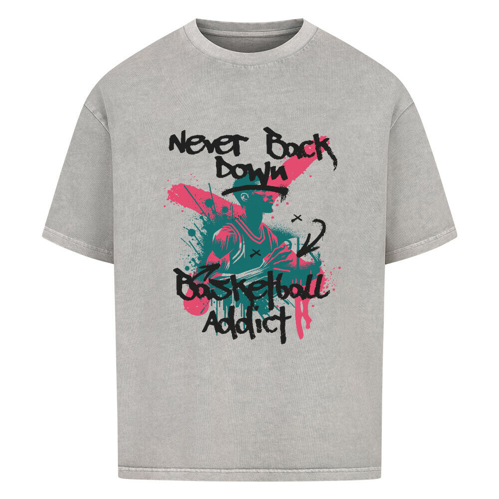 Oversized Basketball T-Shirt never back down Washed Grey Premium Baumwolle