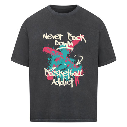 Oversized Basketball T-Shirt never back down washed black 100% Premium Baumwolle 