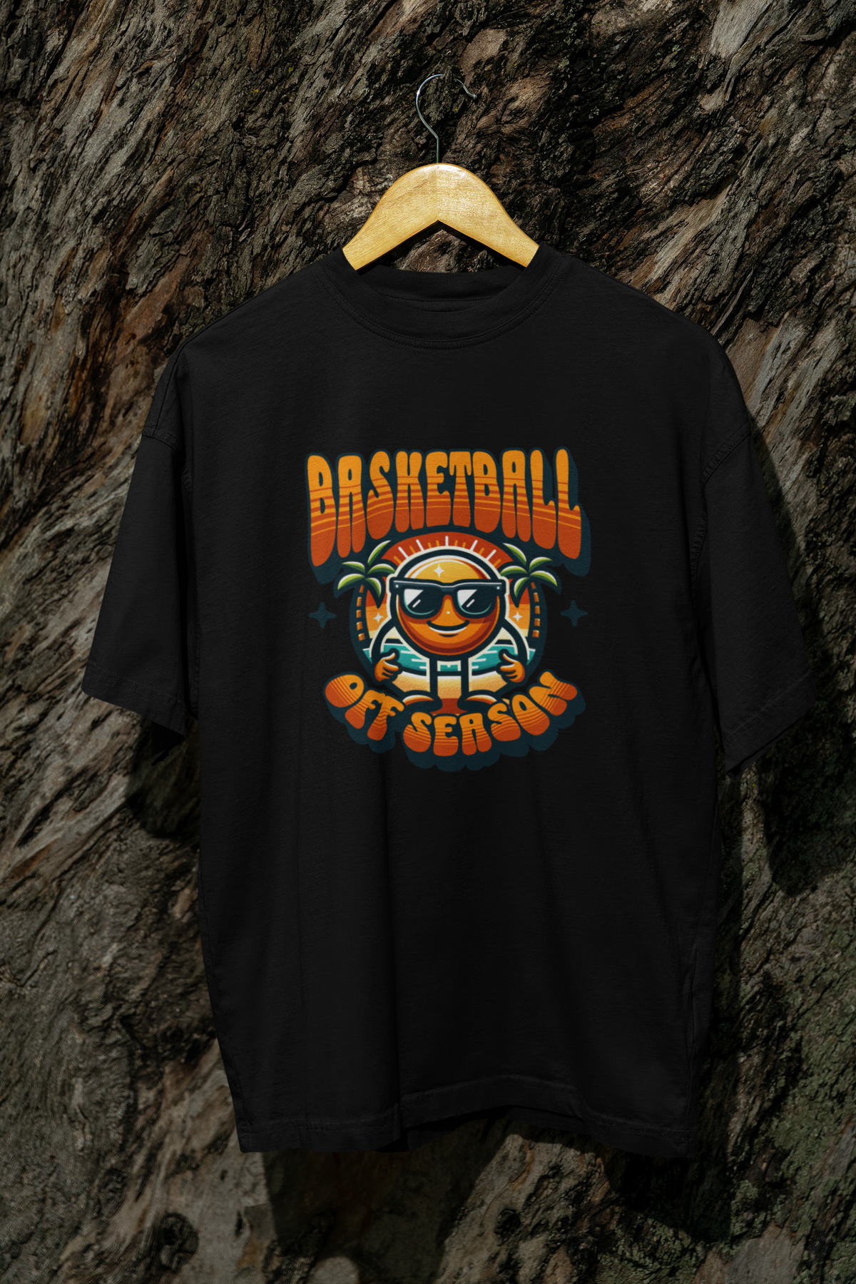 Oversized Basketball T-Shirt Off Season mockup Schwarz 100% Baumwolle